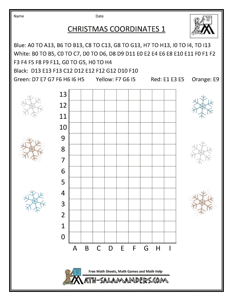 Free Printable Christmas Coordinate Graphing Worksheets