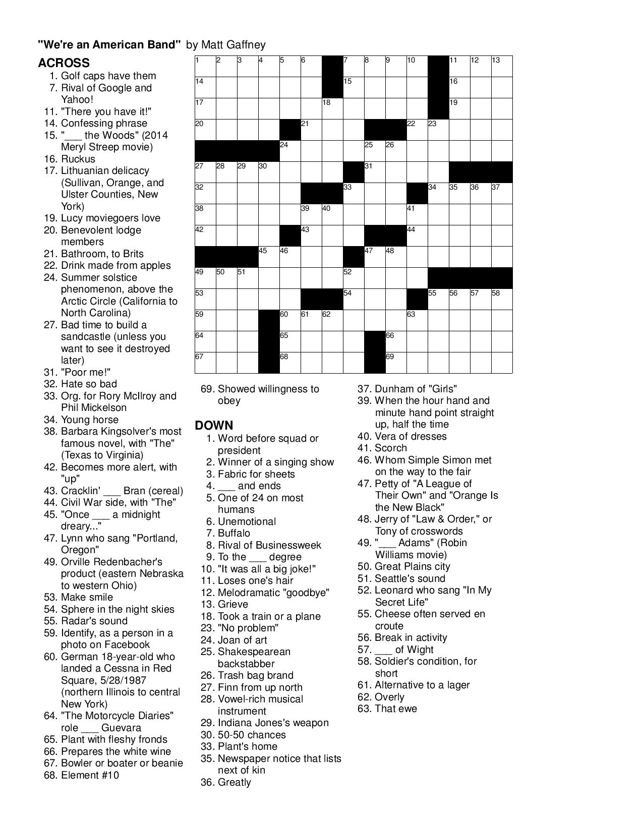 Free Printable Frank Longo Sunday Crossword Puzzles 