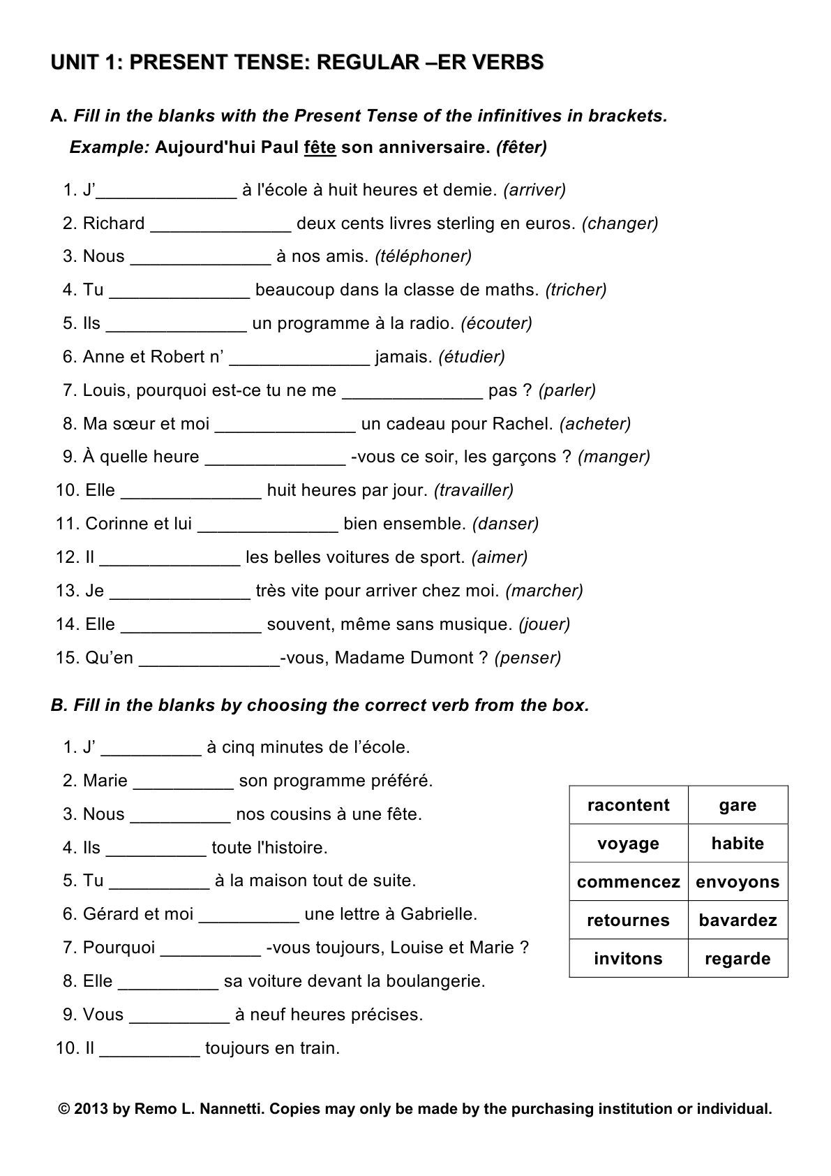 French Grammar Practice Exercises French Worksheets 