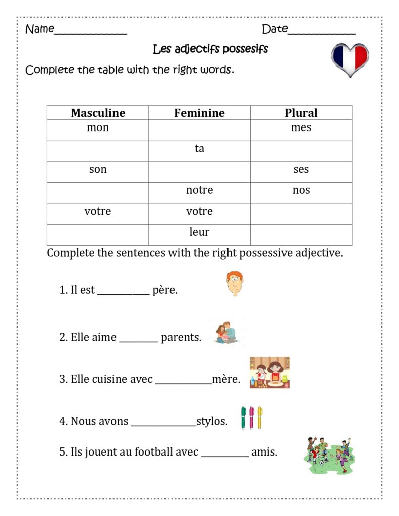 French Possessive Adjectives Les Adjectifs Possessifs 