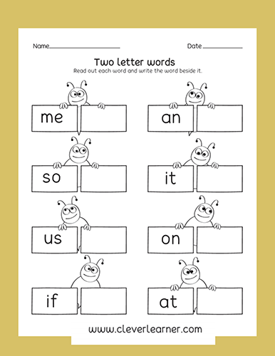 fun two letter words writing activity worksheets for