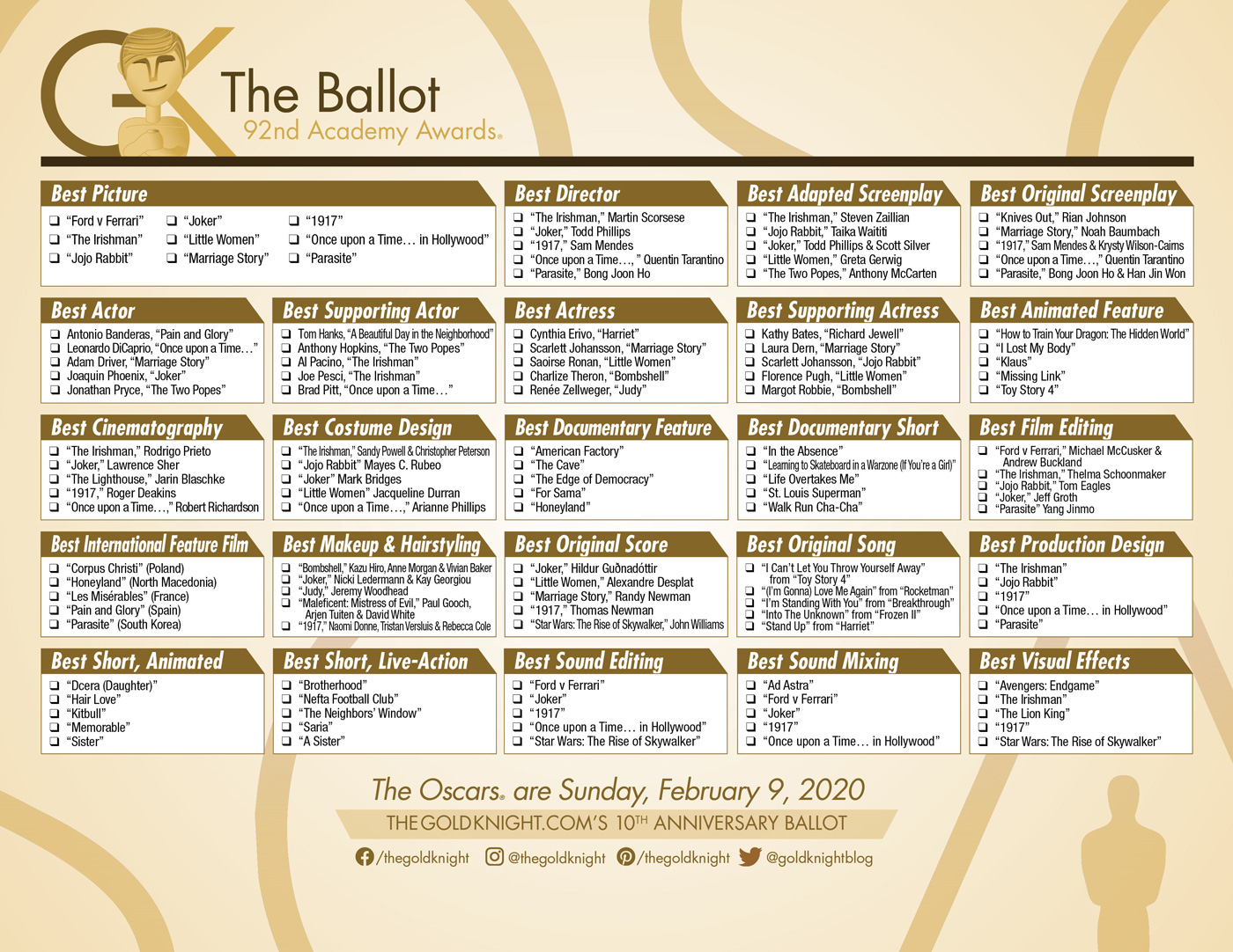 Golden Globes 2021 Printable Ballot Golden Globes 2020 