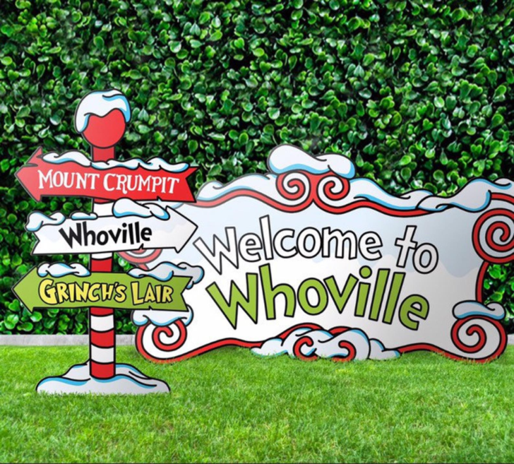 Grinch Yard Decoration Whoville Sign Set To