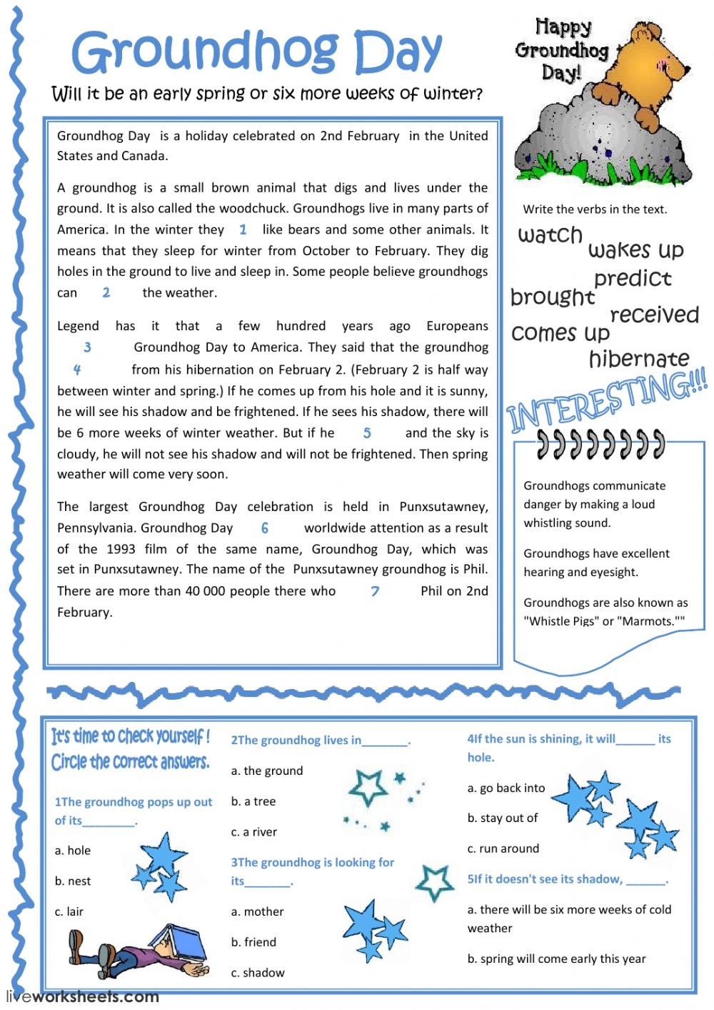 Groundhog Day Worksheet