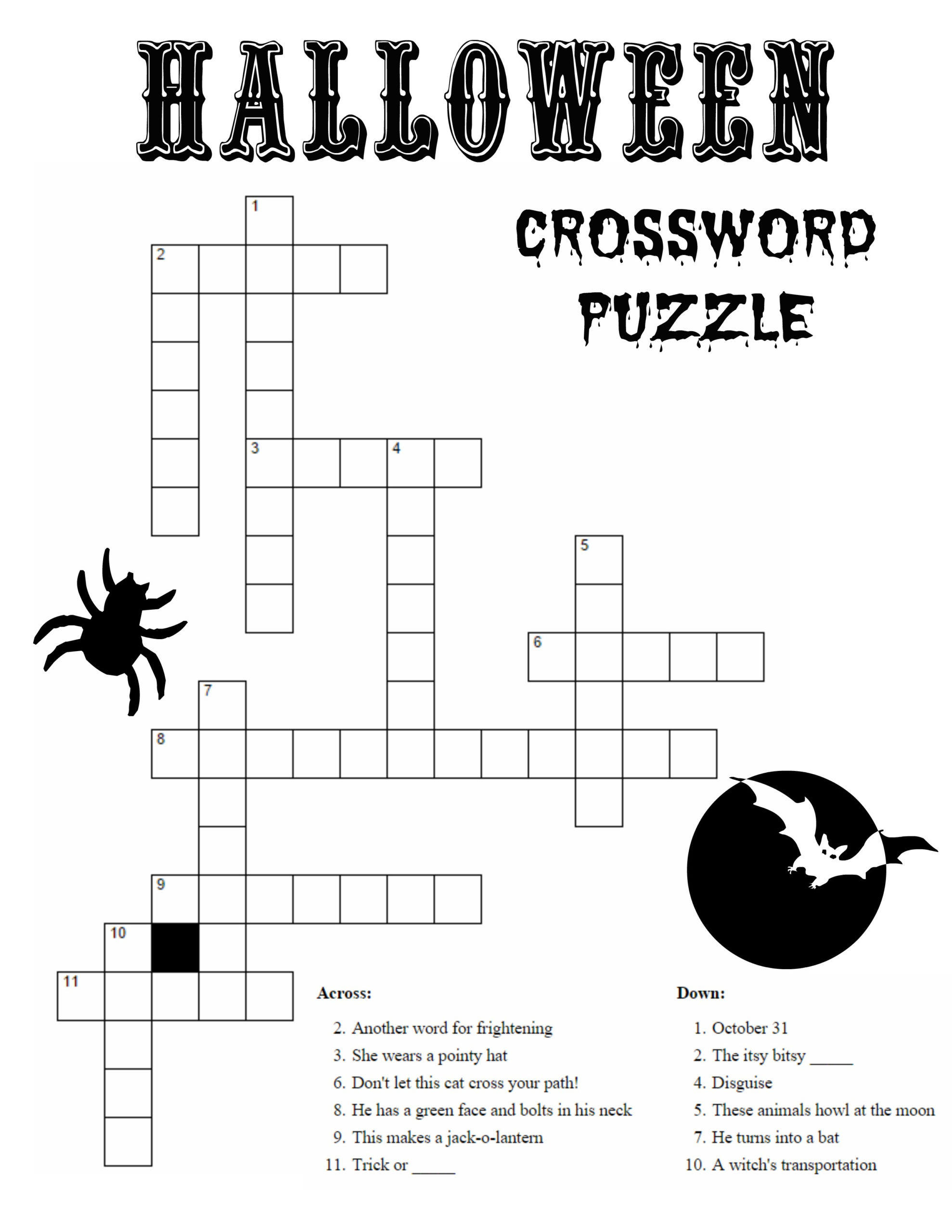 Halloween Crossword Puzzles For Adults Printable 