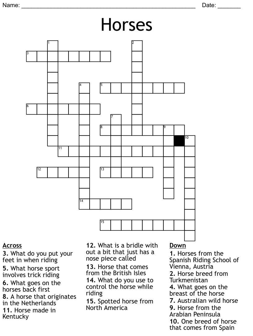 Horses Crossword WordMint