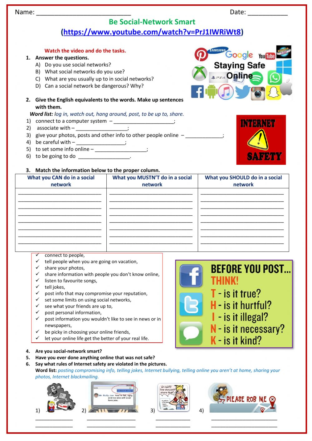 Online Safety Free Printable Internet Safety Worksheets 