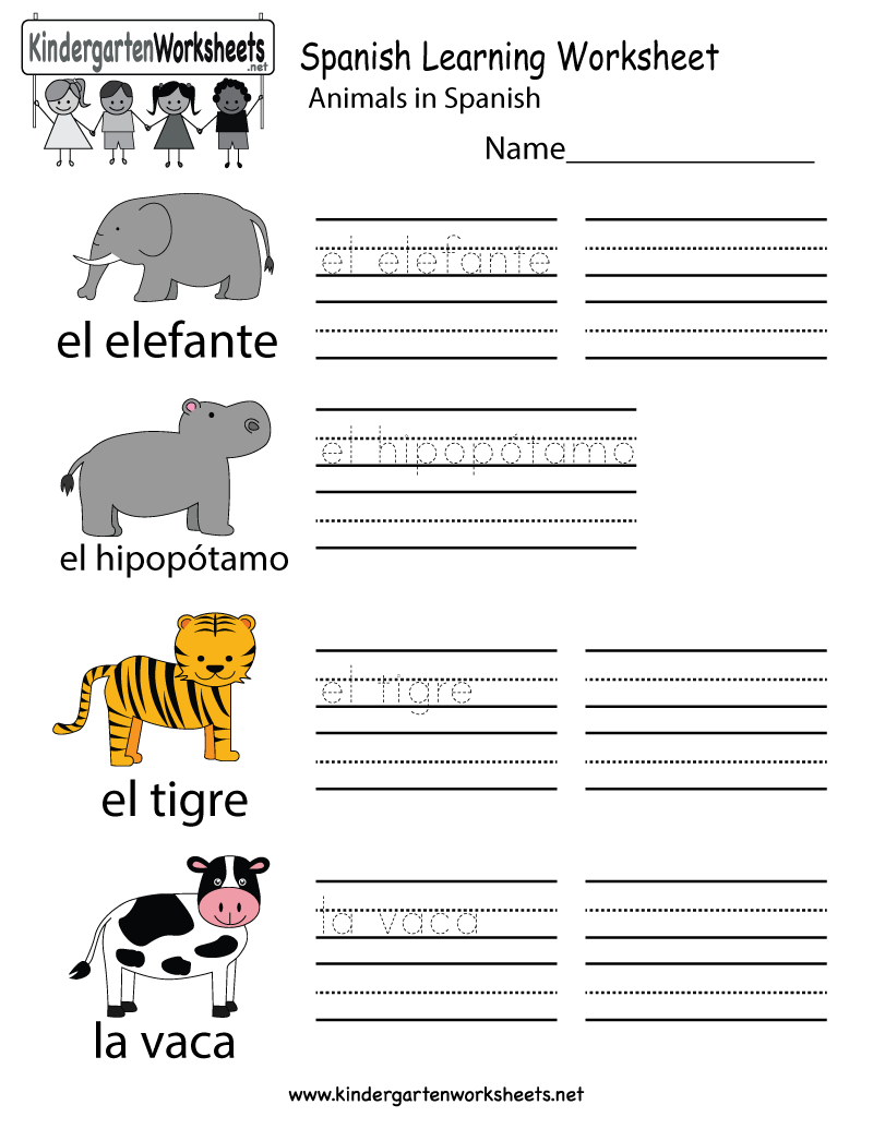 Kindergarten Spanish Learning Worksheet Printable 