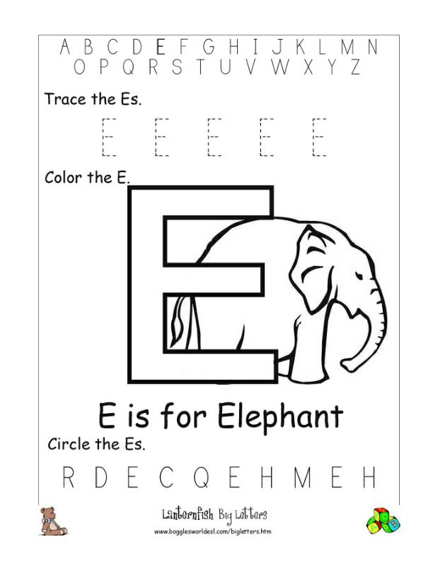 Letter E Alphabet Worksheets