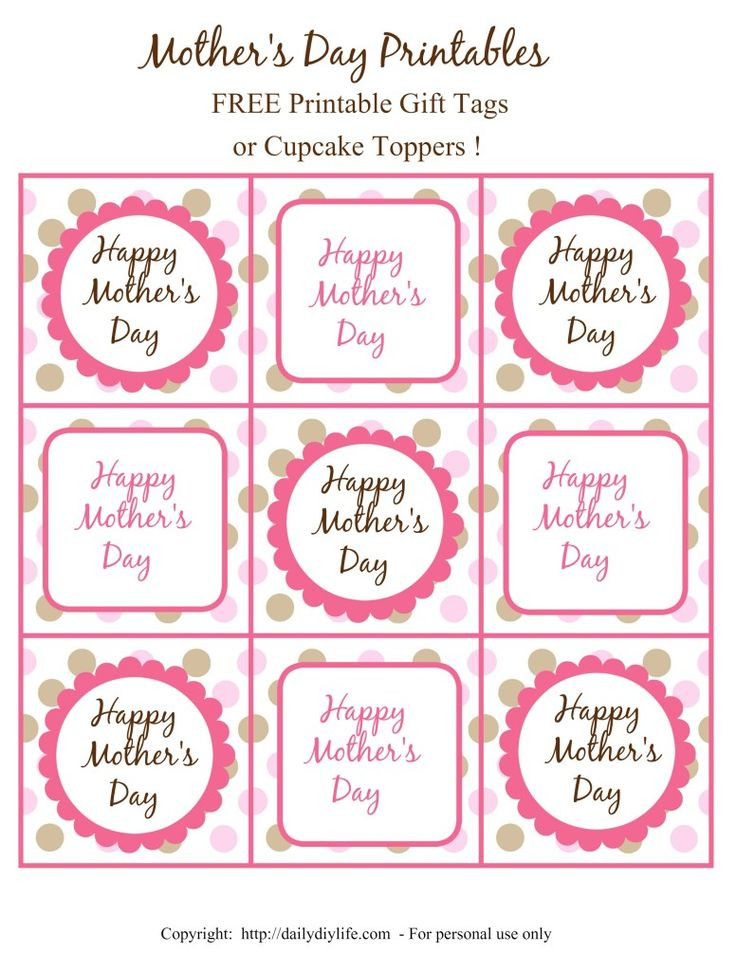 Mother s Day FREE Printable Gift Tags Or Cupcake Toppers 