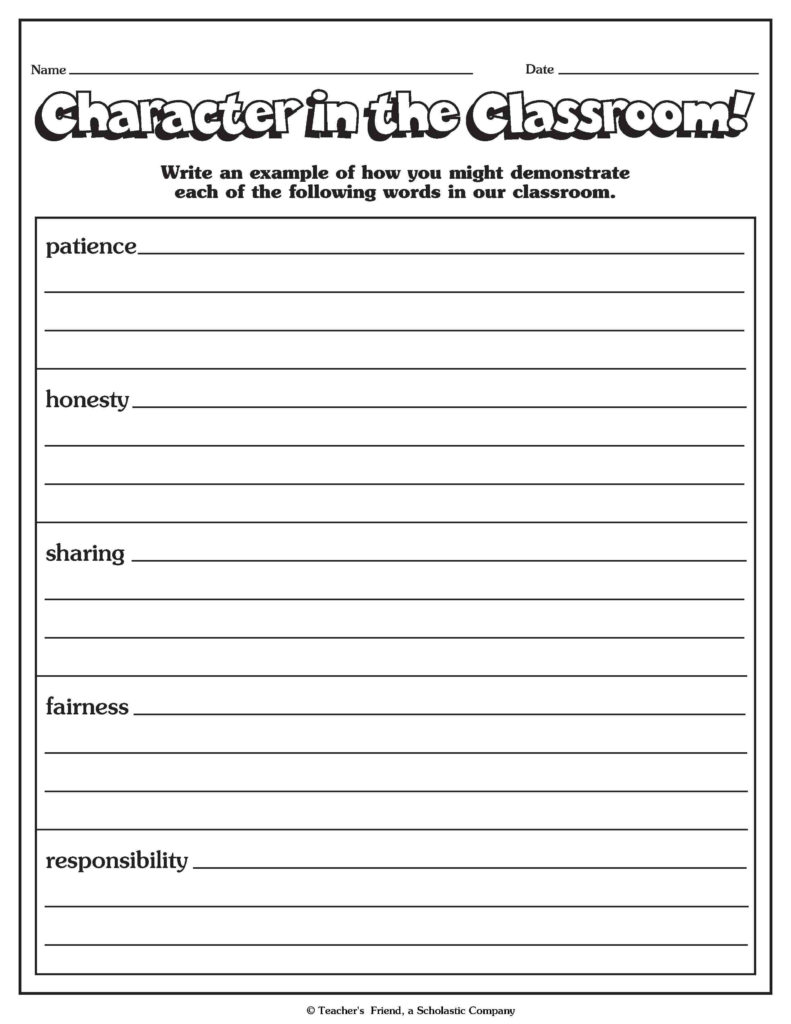 Free Printable Character Education Worksheets