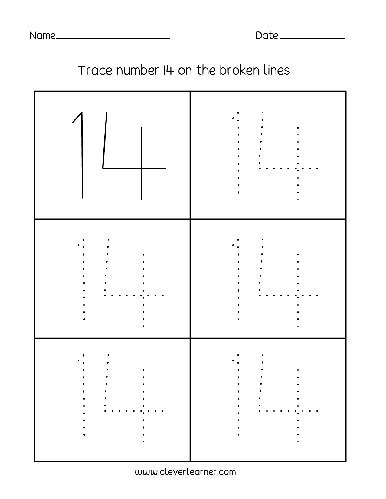 Number 14 Writing Counting And Identification Printable 