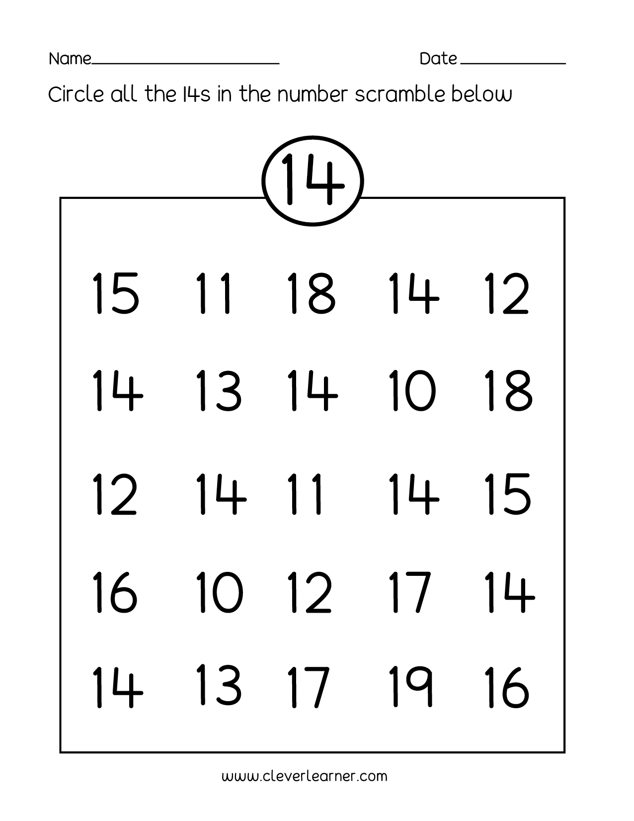 Number 14 Writing Counting And Identification Printable 