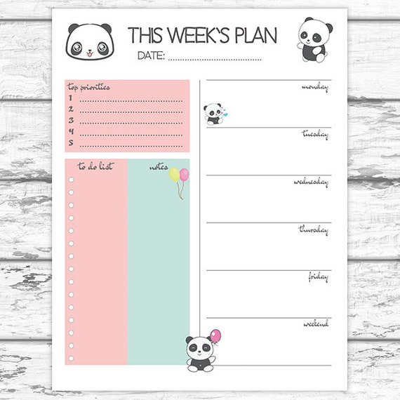 Panda Weekly Planner Weekly Agenda 2017 Printable Weekly