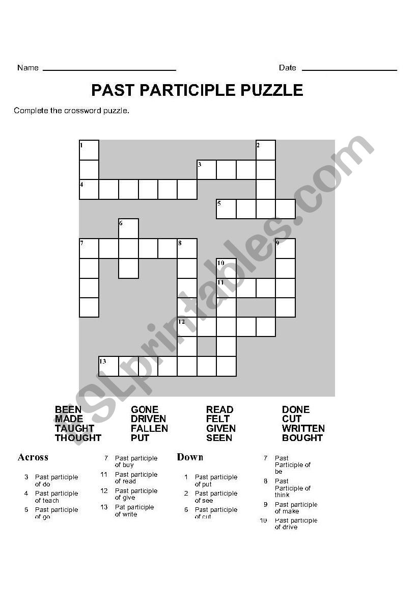 Past Tense Crossword Puzzle Printable Printable 