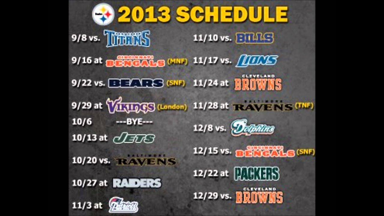 Pittsburgh Steelers Regular Season Schedule 2013 Football 