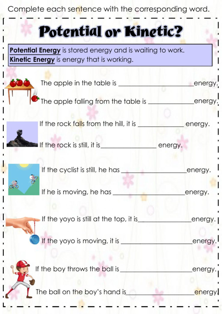 Potential And Energy Worksheet