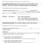 Prepositional Phrase Subject Worksheet Free ESL