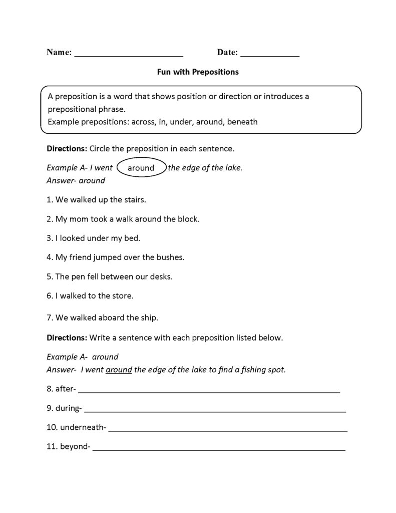 Prepositional Phrases Worksheets Englishlinx Board