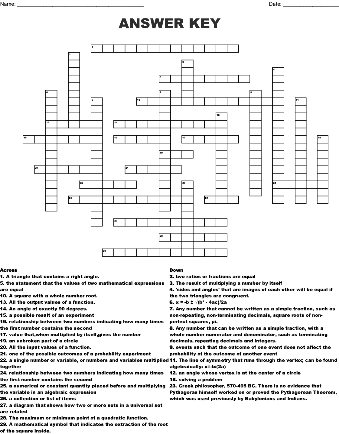 Printable Crossword Puzzles With Answer Key CROSSWORD 