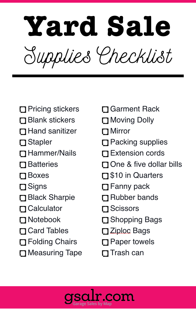 Printable Garage Sale Supplies Checklist Free Download 