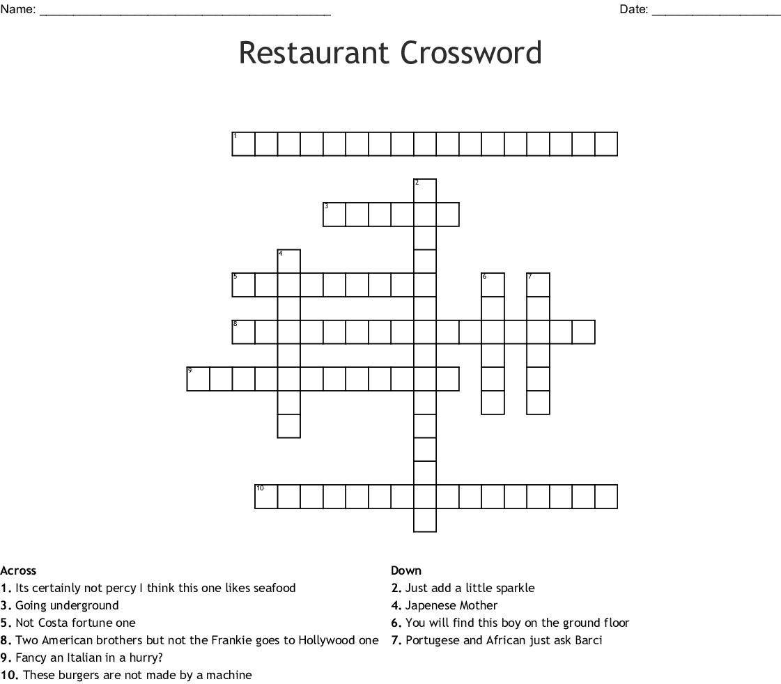 Restaurant Crossword WordMint