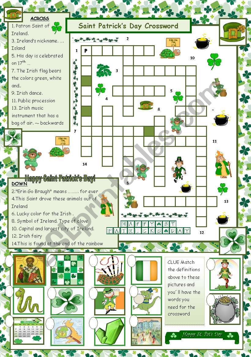 St Patrick s Day Crossword Puzzle Printable Printable 