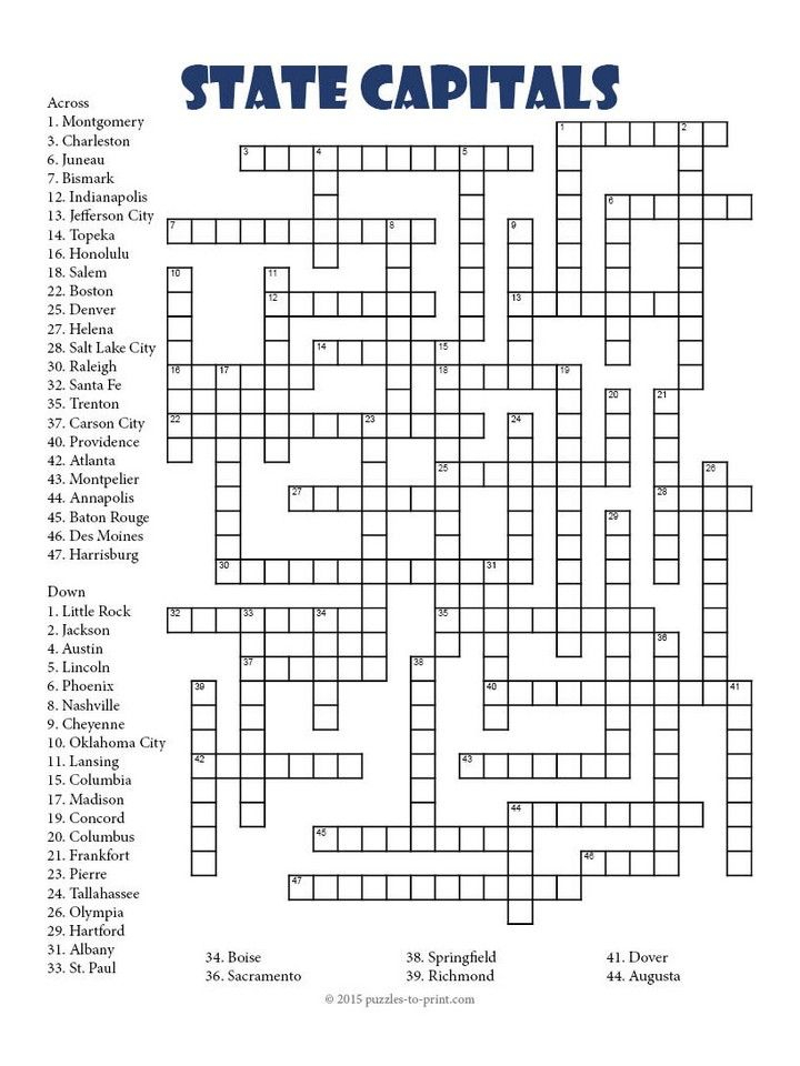 State Capitals Crossword Homeschool Social Studies 