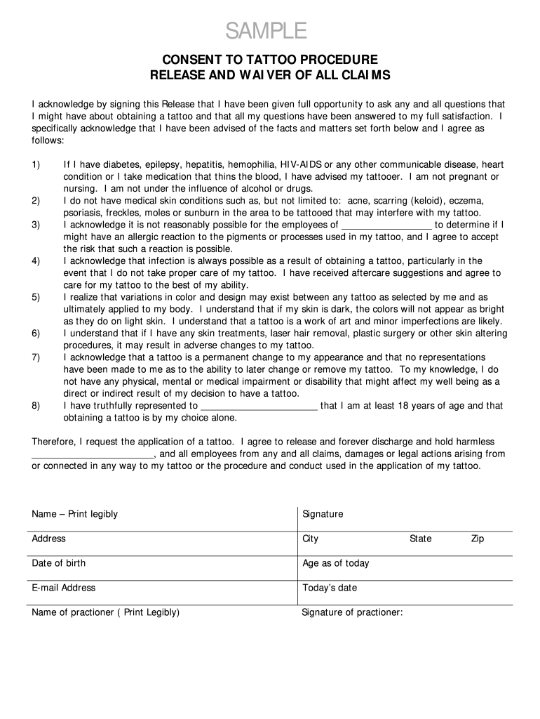 Tattoo Consent Form 2020 2021 Fill And Sign Printable 