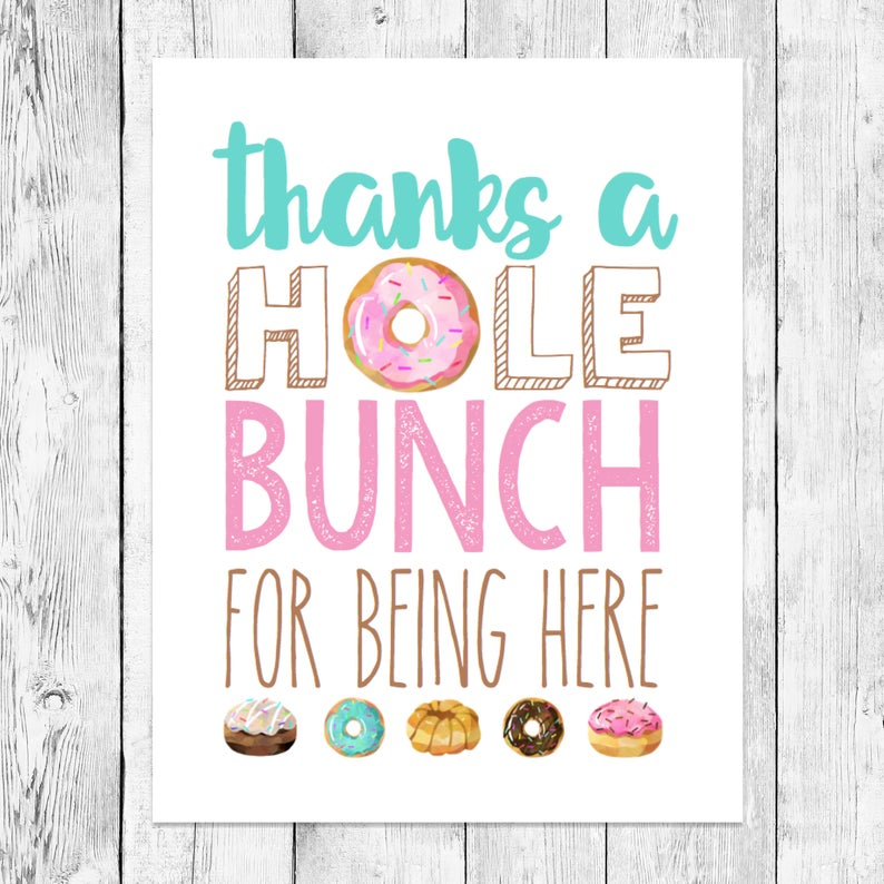 Thanks A Hole Bunch Doughnut Party Pun Word Art Printable 