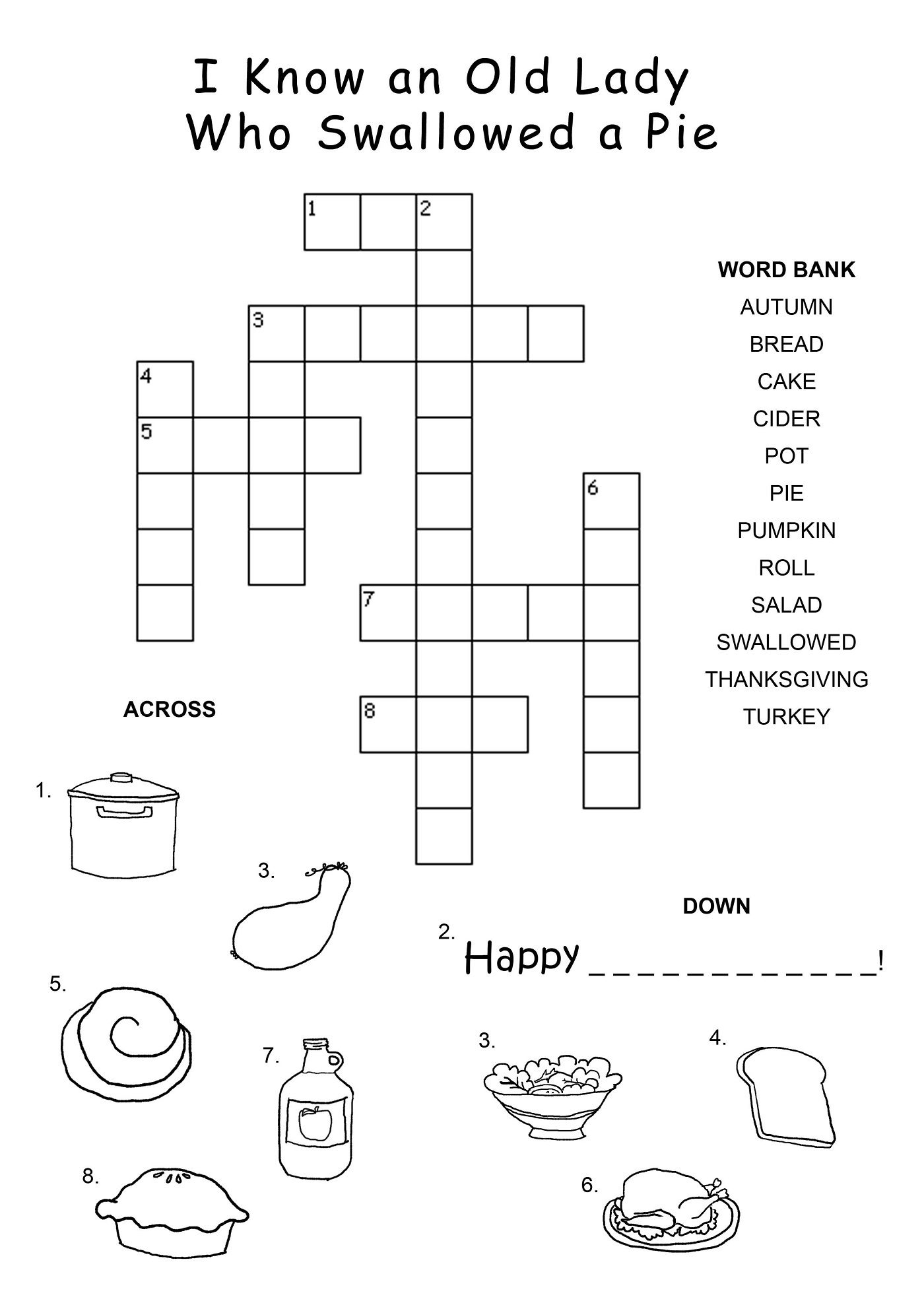 Thanksgiving Crossword Puzzle Printable With Word Bank 