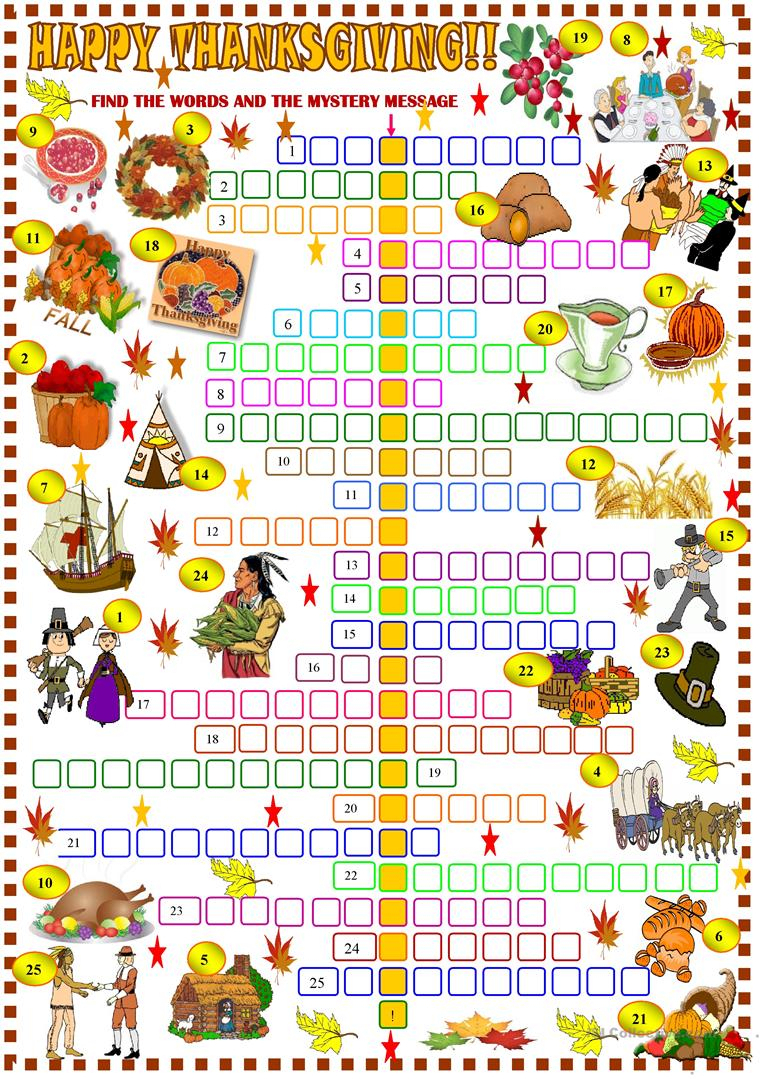 Thanksgiving Crossword Puzzles Printable Free Printable 