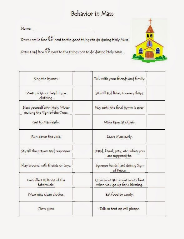 The Catholic Toolbox Behavior In Mass Worksheet