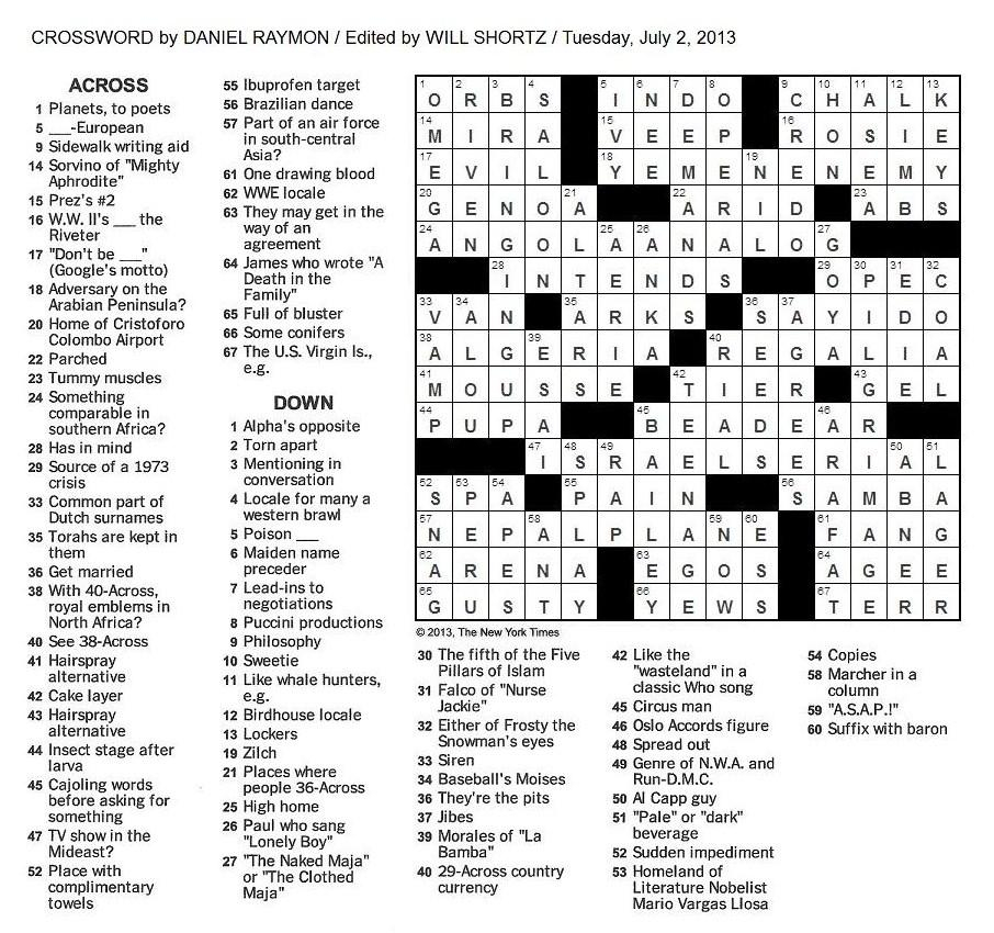 The New York Times Crossword In Gothic 07 02 13 The 