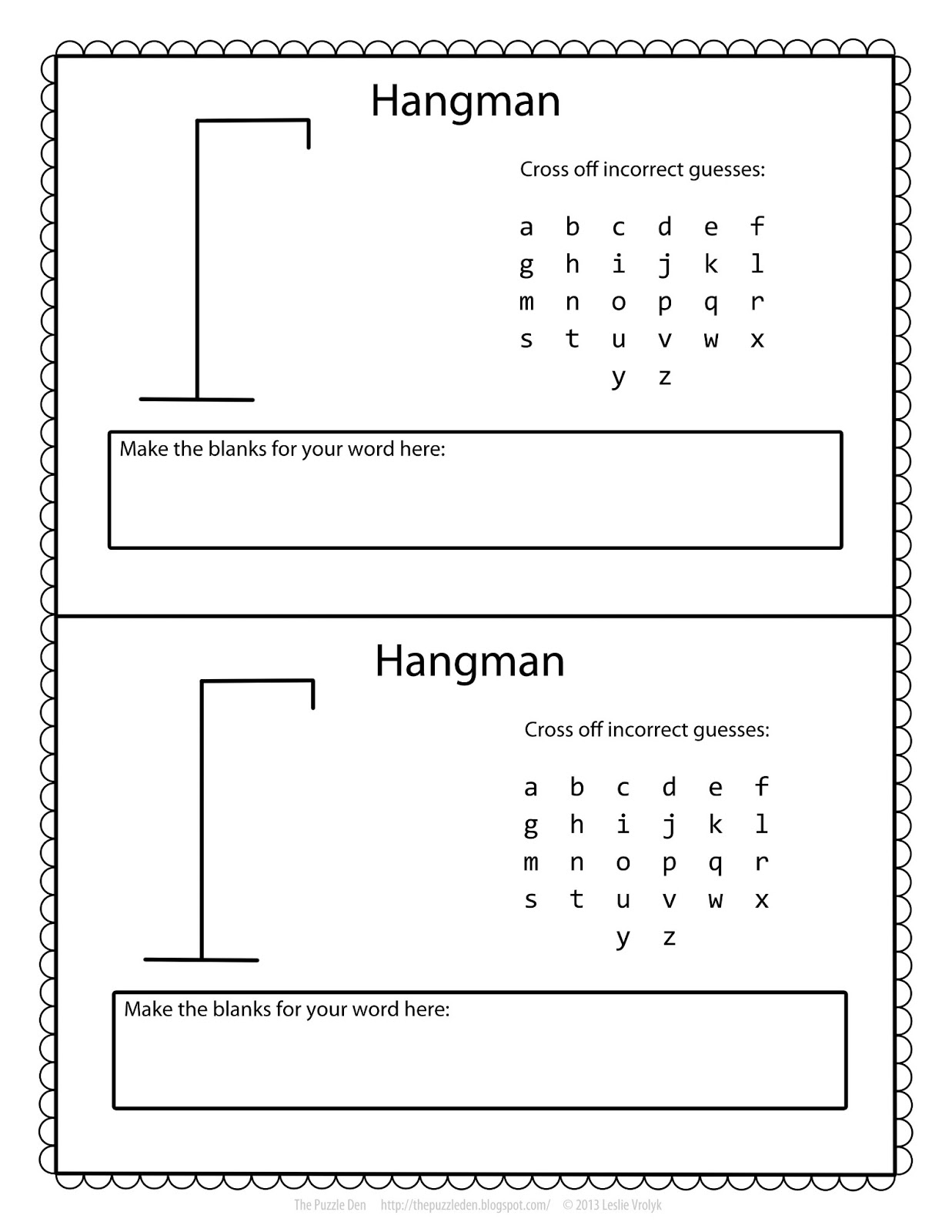 The Puzzle Den Free Hangman Template