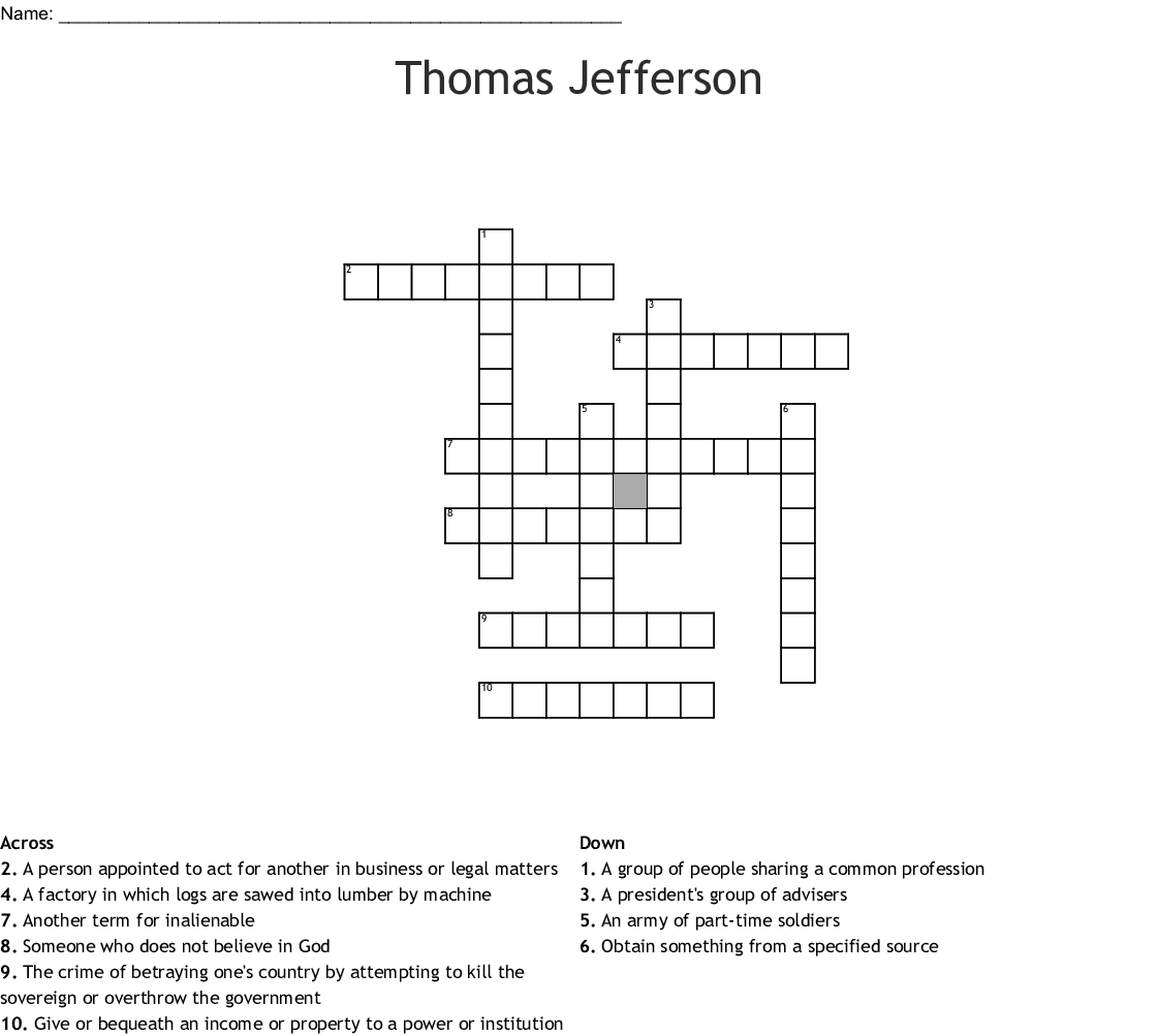 Thomas Jefferson Crossword WordMint