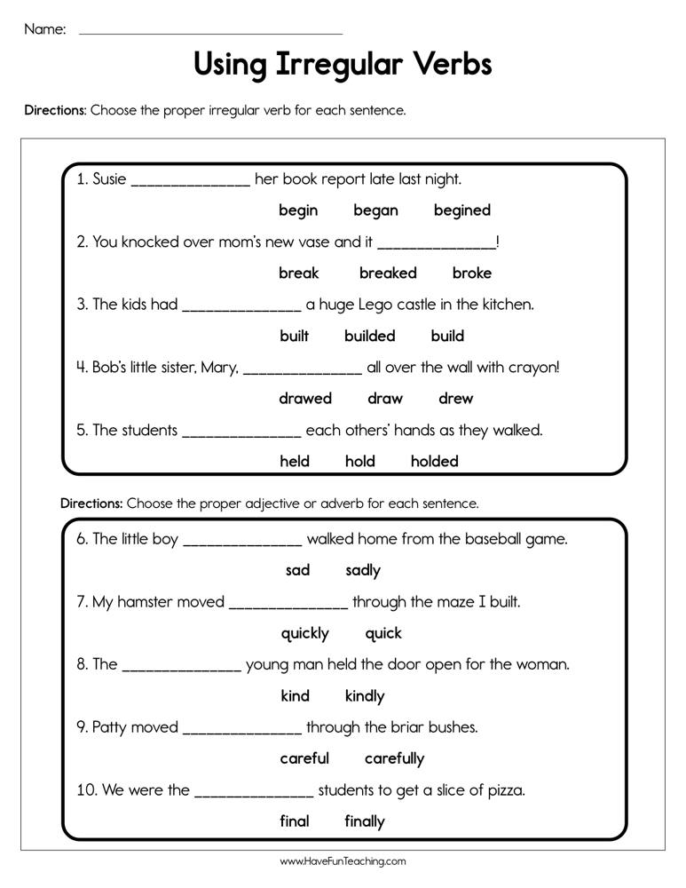 Use Irregular Verbs Worksheet Have Fun Teaching