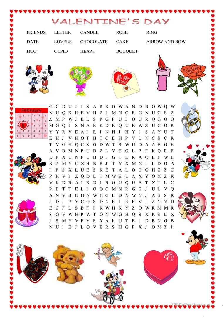 Valentine s Day Wordsearch Worksheet Free ESL Printable 