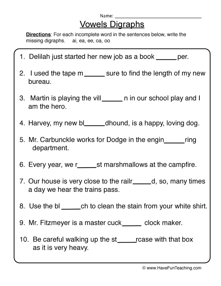 Vowel Digraphs Worksheet Have Fun Teaching