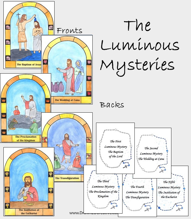 Watercolor Printable Mysteries Of The Rosary Cards 