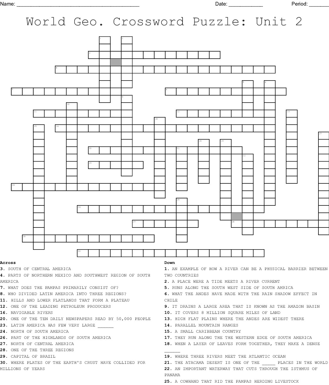 World Geography Crossword WordMint