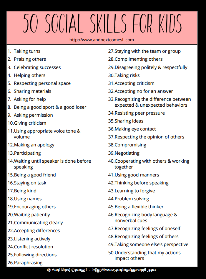 50 Different Social Skills For Kids Free Printable NCLEX 