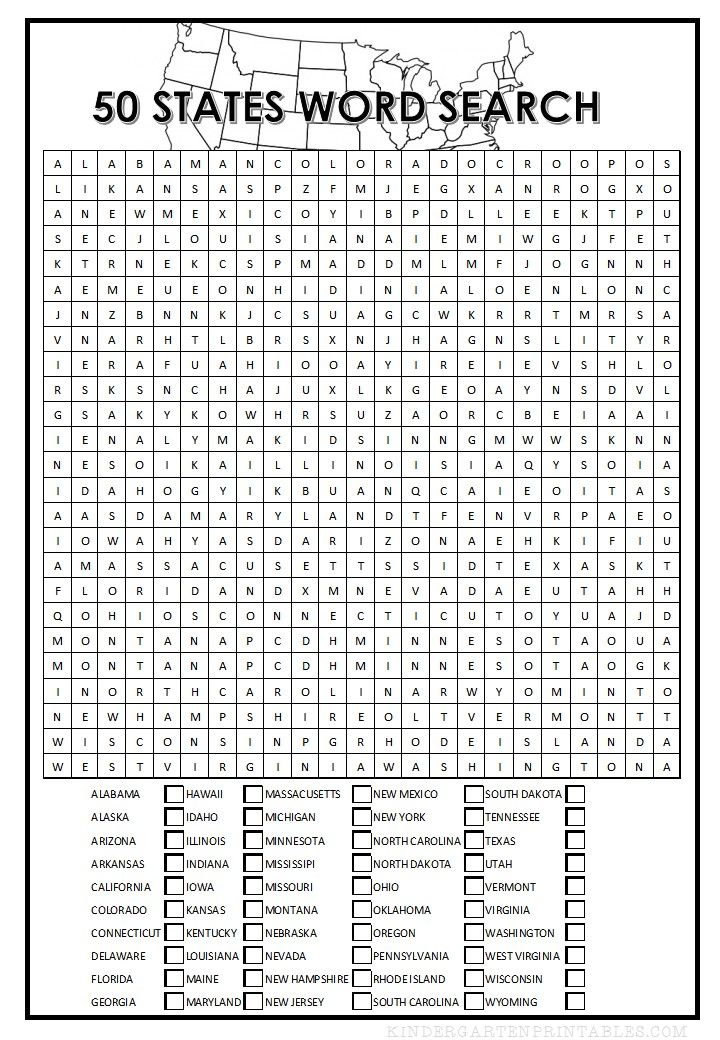 50 States Word Search Homeschool Learning 3rd Grade 