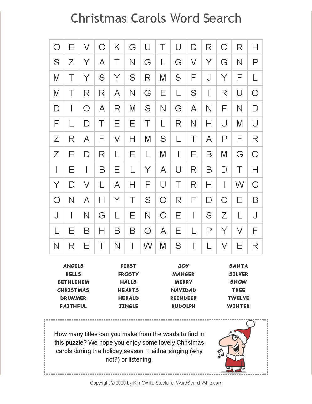 Christmas Carols Word Search