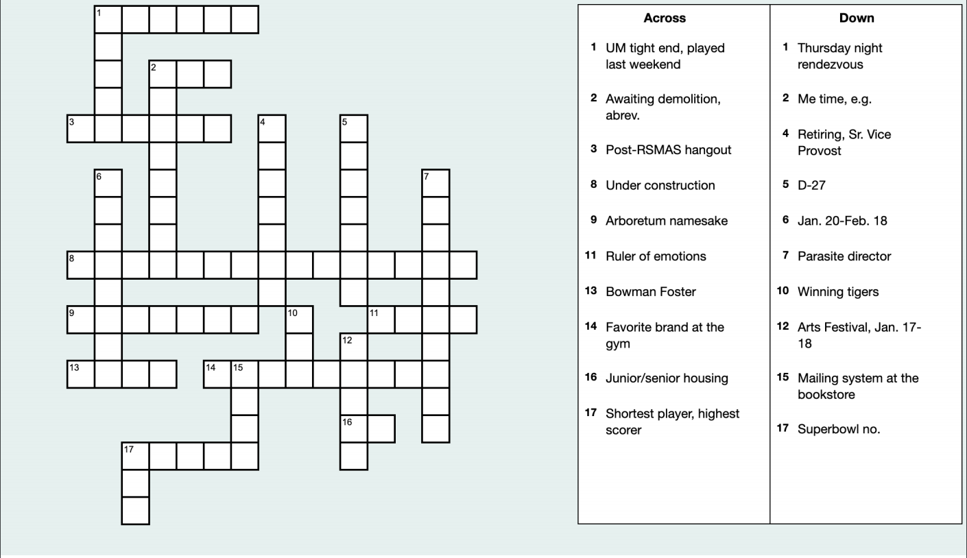 Crossword Puzzle Jan 21 The Miami Hurricane