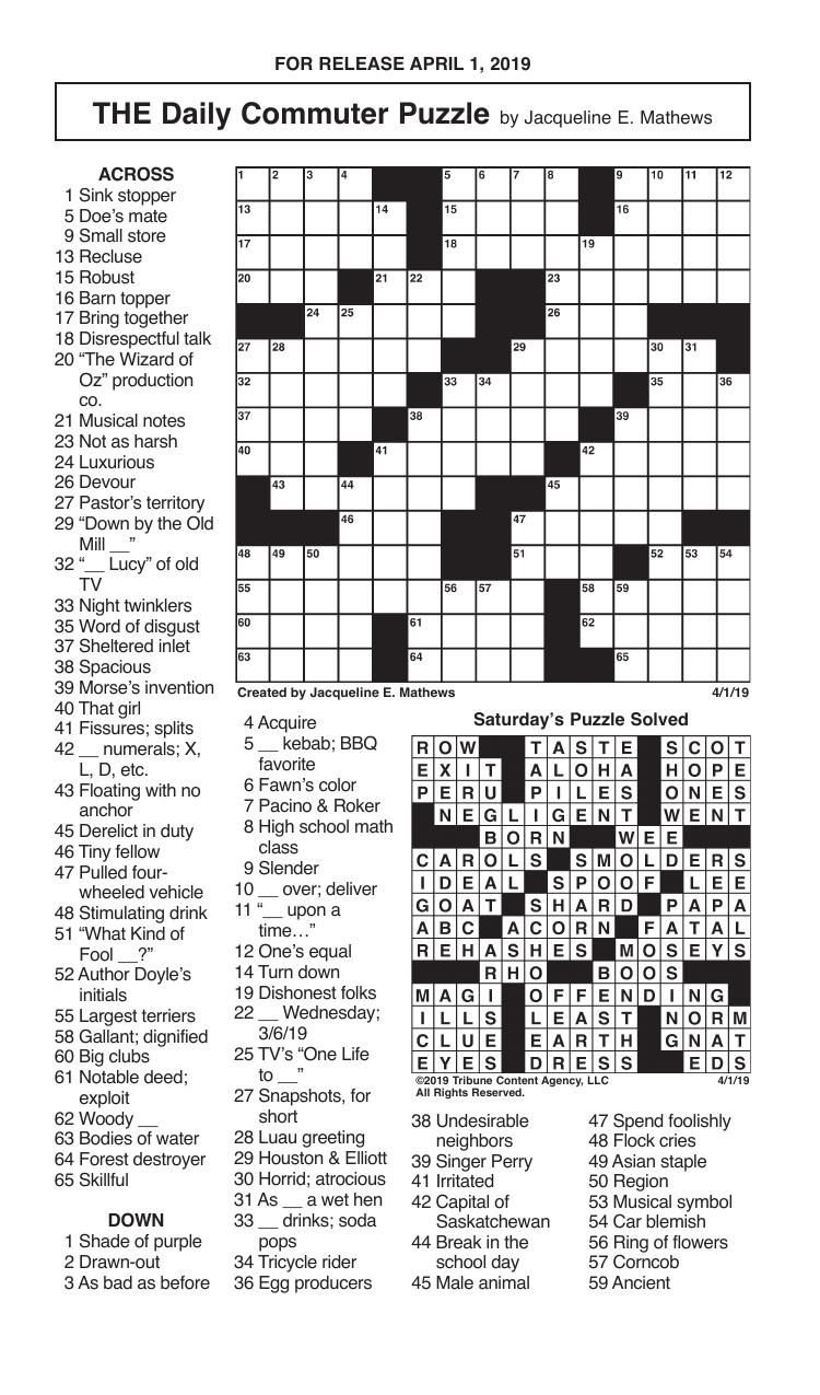 Crosswords April 1 2019 Crosswords Redandblack