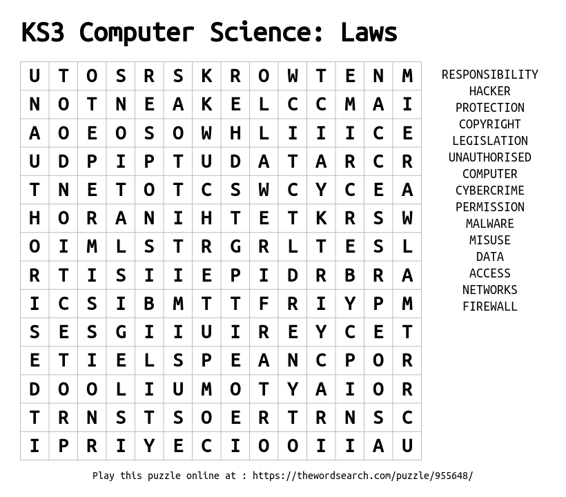 Download Word Search On KS3 Computer Science Laws