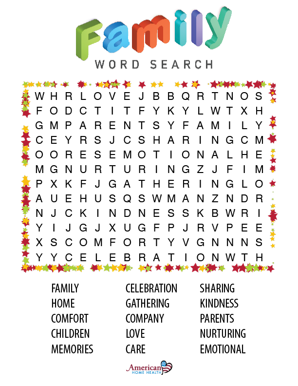 Family Word Search Puzzle For People With Dementia 