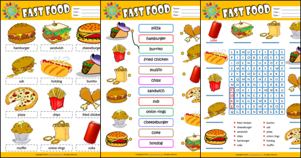 Fast Food ESL Printable Worksheets For Kids 1