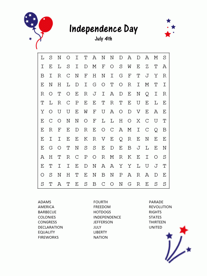 Fourth Of July Word Search